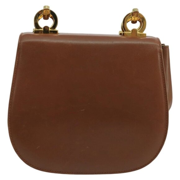 Salvatore Ferragamo Shoulder Bag Leather Gold Brown Auth 100786 - Picture 2 of 16